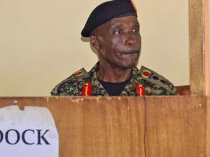 Gen Kale Kayihura in the dock at General Court Martial in Makindye, Kampala on August 24, 2018. The former Inspector General of Police was granted bail on August 28. PHOTO | ABUBAKER LUBOWA | NMG